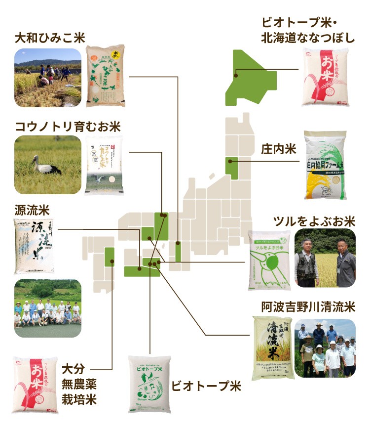 コープ自然派産直米の産地マップ